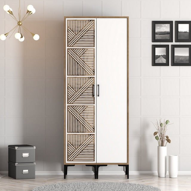 Kledingkasten - Kledingkast Kumsal PS Walnoot Wit Melamine 80x47,5x201,4 cm - Dimehouse