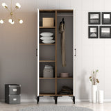 Kledingkasten - Kledingkast Kumsal PS Walnoot Wit Melamine 80x47,5x201,4 cm - Dimehouse