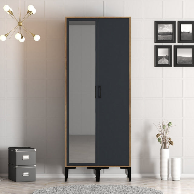 Kledingkasten - Kledingkast Kumsal RS Walnoot Antraciet Melamine 80x47,5x201,4 cm - Dimehouse