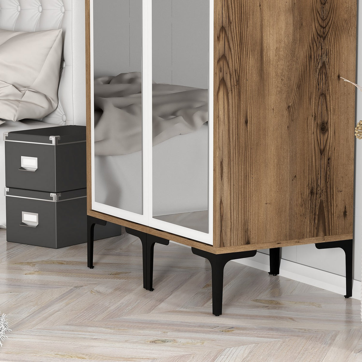 Kledingkasten - Kledingkast Kumsal RR Walnoot Wit Melamine 80x47,5x201,4 cm - Dimehouse