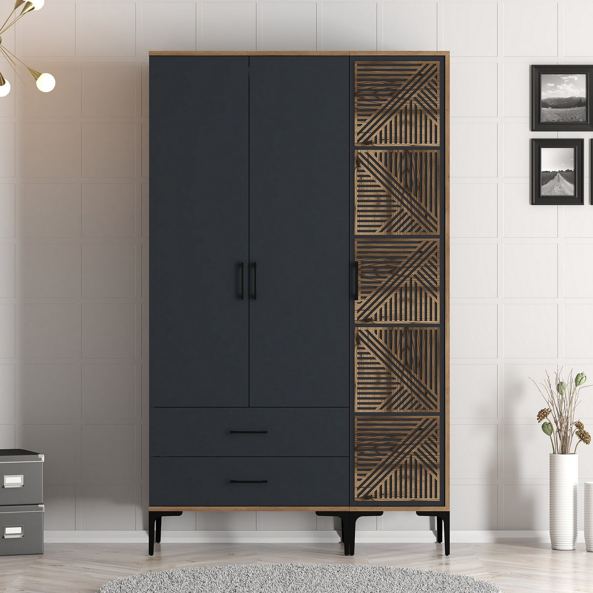 Kledingkasten - Kledingkast Kumual PT Walnoot Antraciet Melamine 120x47,5x201,4 cm - Dimehouse