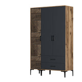 Kledingkasten - Kledingkast Kumual PT Walnoot Antraciet Melamine 120x47,5x201,4 cm - Dimehouse