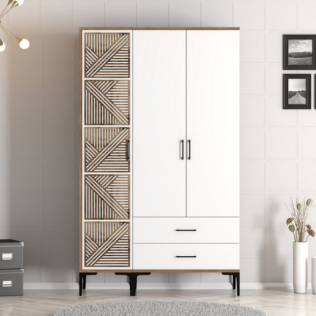 Kledingkasten - Kledingkast Kumual PT Walnoot Wit Melamine 120x47,5x201,4 cm - Dimehouse