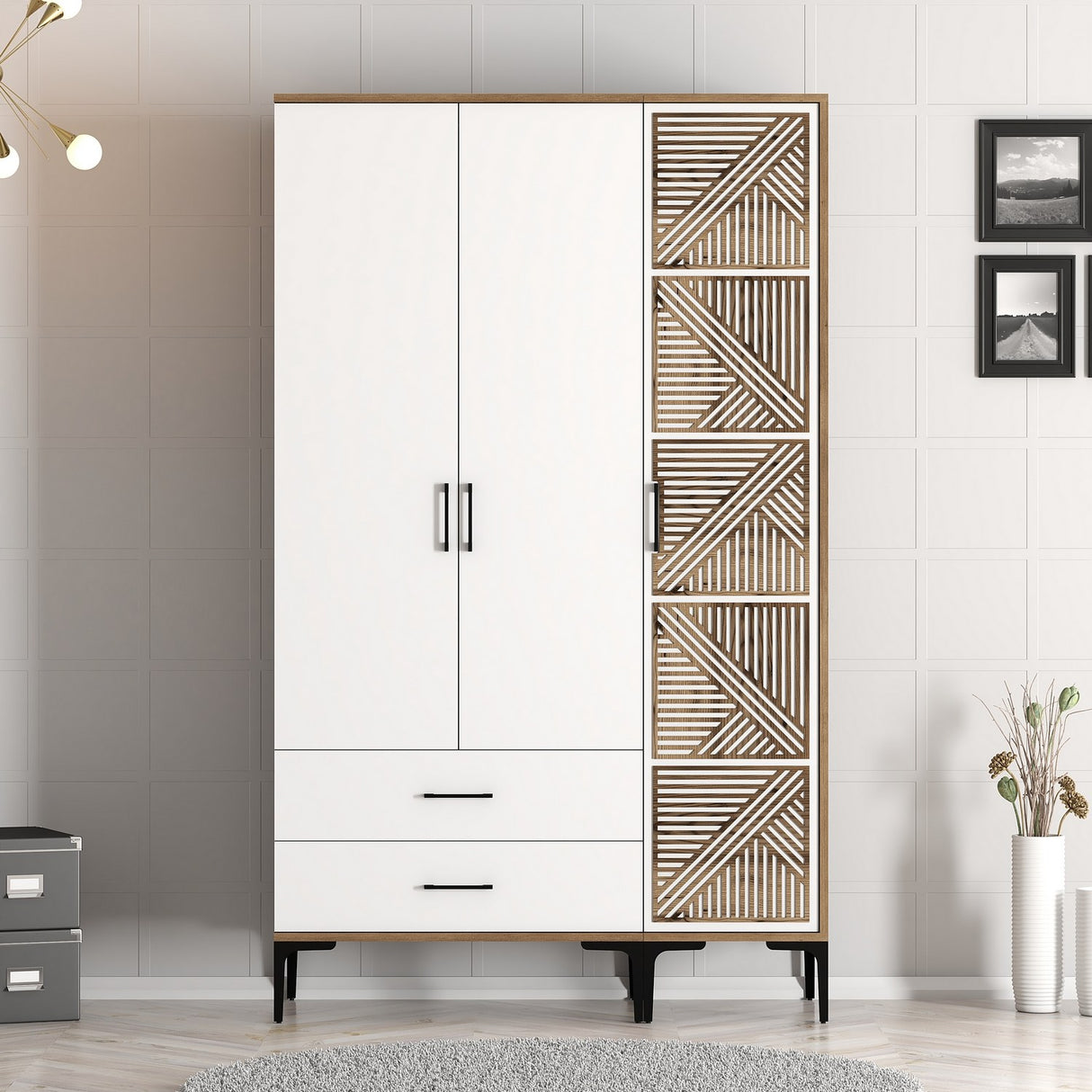 Kledingkasten - Kledingkast Kumual PT Walnoot Wit Melamine 120x47,5x201,4 cm - Dimehouse