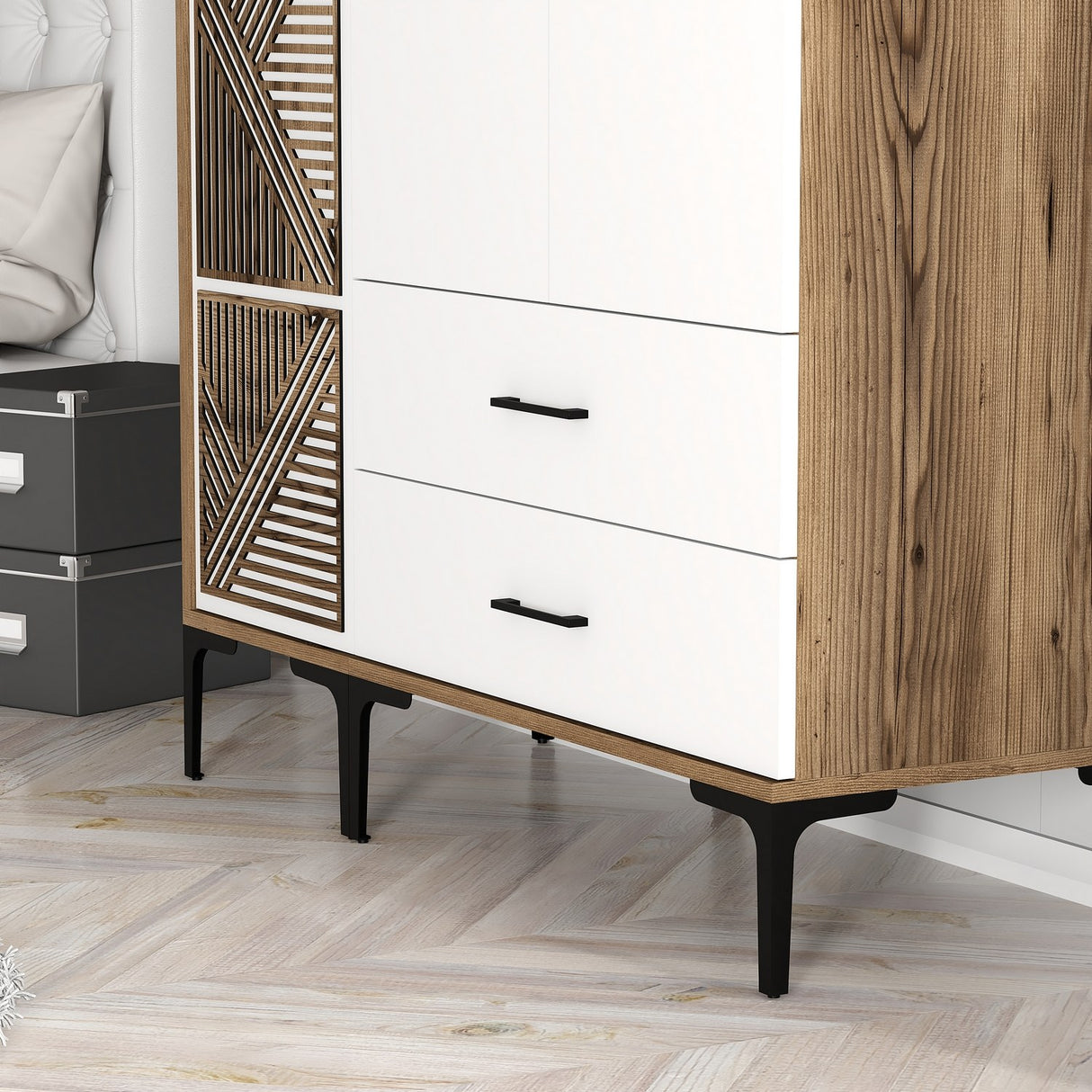 Kledingkasten - Kledingkast Kumual PT Walnoot Wit Melamine 120x47,5x201,4 cm - Dimehouse