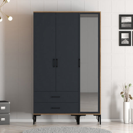 Wardrobe Kumual RT Walnut Anthracite Melamine 120x47.5x201.4 cm