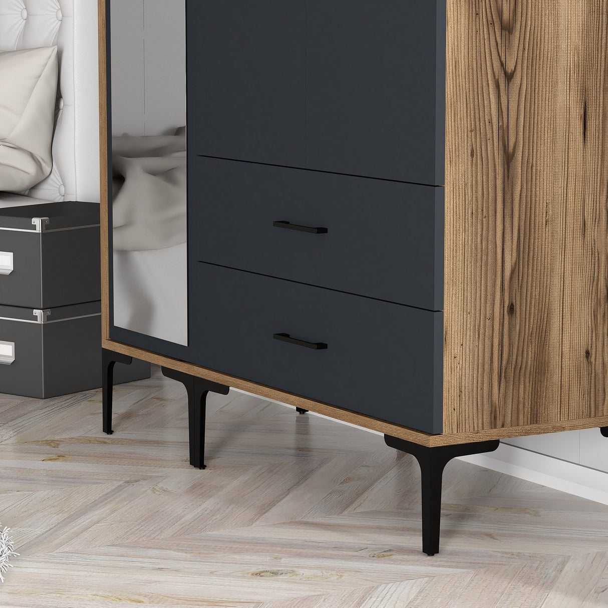 Wardrobe Kumual RT Walnut Anthracite Melamine 120x47.5x201.4 cm