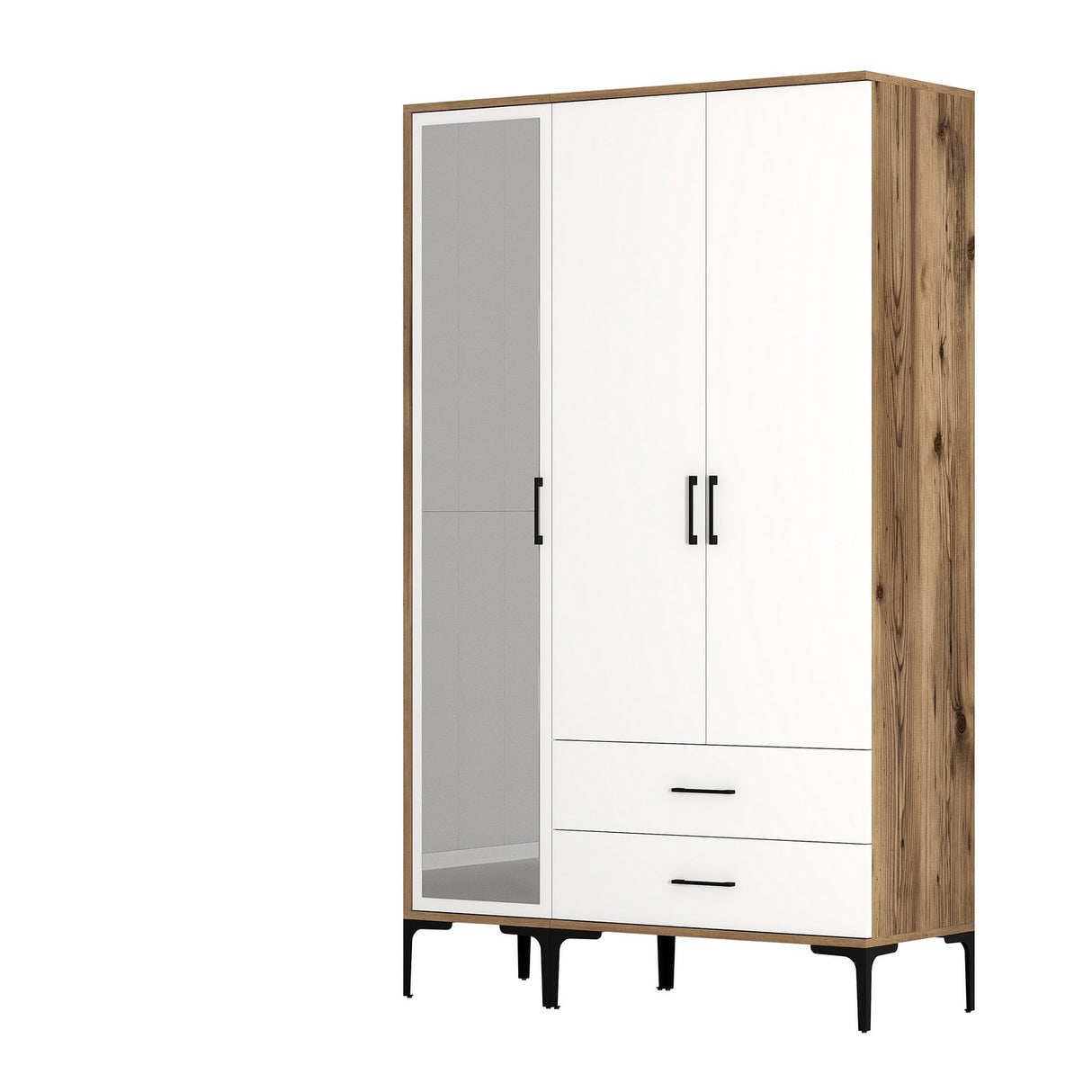 Kledingkasten - Kledingkast Kumual RT Walnoot Wit Melamine 120x47,5x201,4 cm - Dimehouse