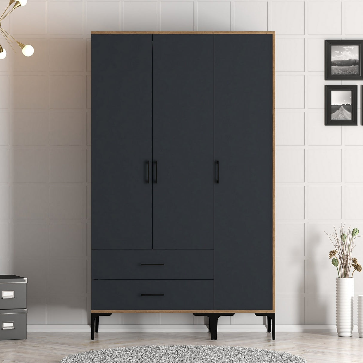Wardrobe Kumual St Walnut Anthracite Melamine 120x47.5x201.4 cm
