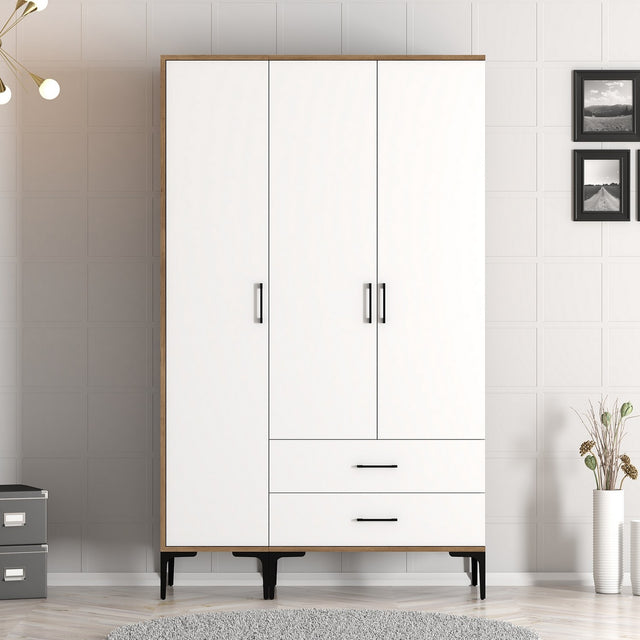 Kledingkasten - Kledingkast Kumual ST Walnoot Wit Melamine 120x47,5x201,4 cm - Dimehouse
