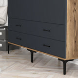 Kledingkasten - Kledingkast Walnoot en Antraciet Melamine - hang en leg - 160x 200 x 47 cm - Kumsal - Dimehouse
