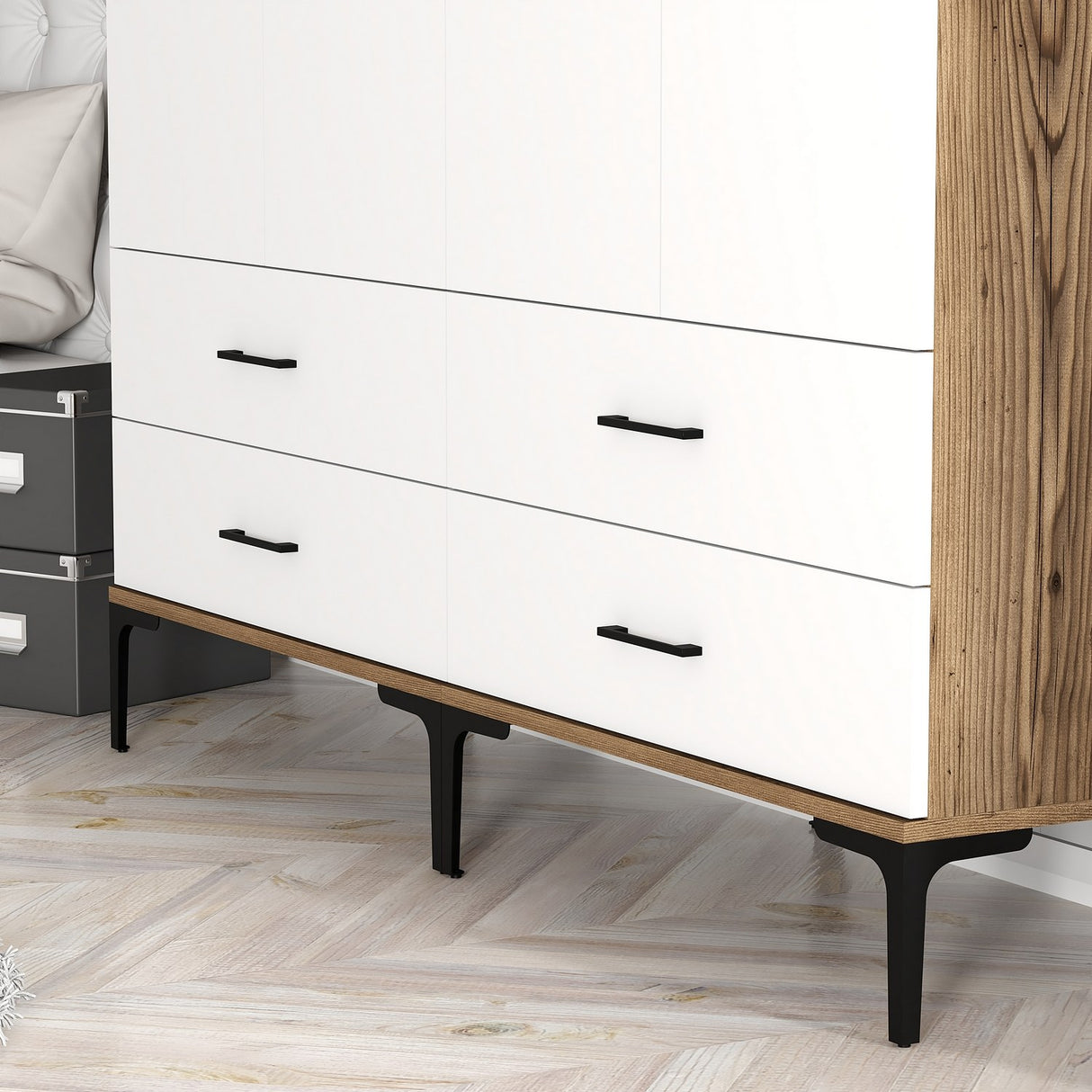 Kledingkasten - Kledingkast Walnoot en Wit Melamine - hang en leg - 160x 200 x 47 cm - Kumsal - Dimehouse