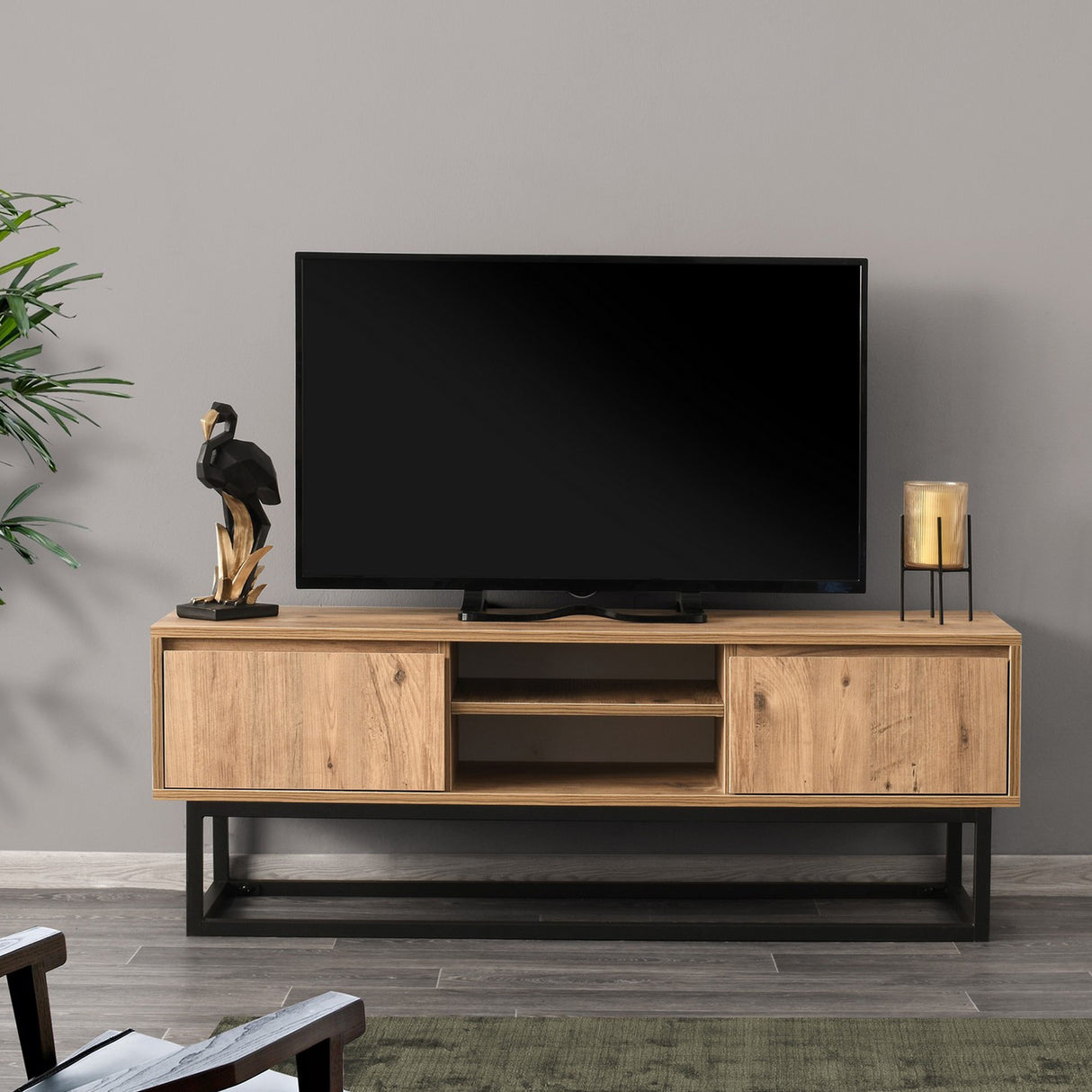 TV Meubels - TV Meubel Belinda Zwart Dennenhout Melamine 140x50x40 cm - Dimehouse