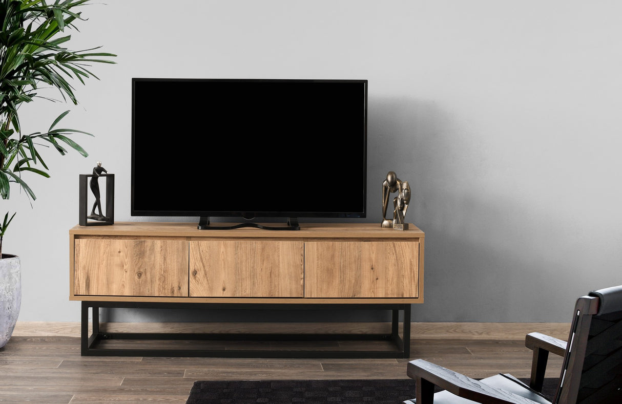 TV Meubels - TV Meubel Tilsim Zwart Dennenhout Melamine 140x50x40 cm - Dimehouse