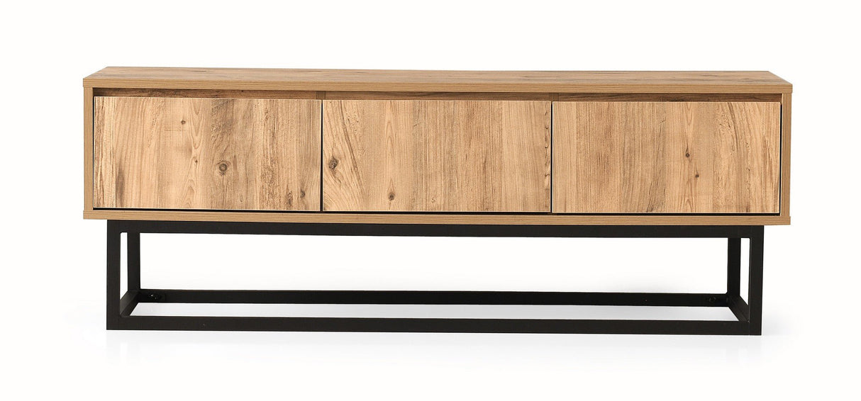 TV Meubels - TV Meubel Tilsim Zwart Dennenhout Melamine 140x50x40 cm - Dimehouse