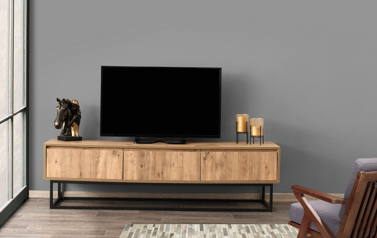 TV Meubels - TV Meubel Tilsim Zwart Dennenhout Melamine 180x50x40 cm - Dimehouse