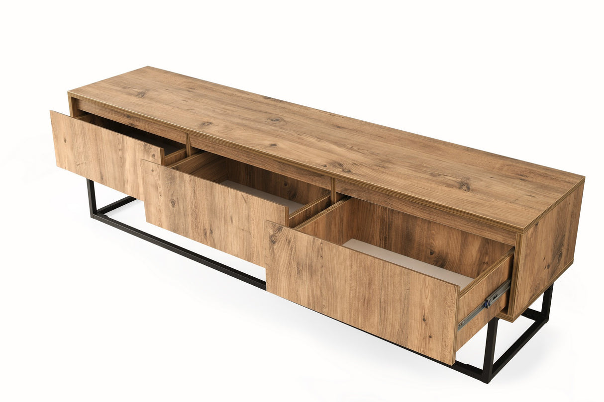 TV Meubels - TV Meubel Tilsim Zwart Dennenhout Melamine 180x50x40 cm - Dimehouse