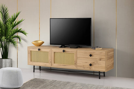 TV Furniture Japandi Hapsiyas Oak Black Melamine 180x60x40 cm