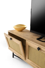 TV Meubels - TV Meubel Japandi Hapsiyas Eik Zwart Melamine 180x60x40 cm - Dimehouse