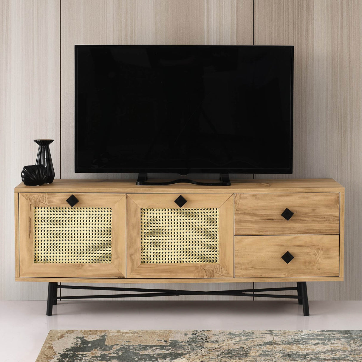 TV Meubel Hapsiyas Eik Zwart Melamine 140x60x40 cm