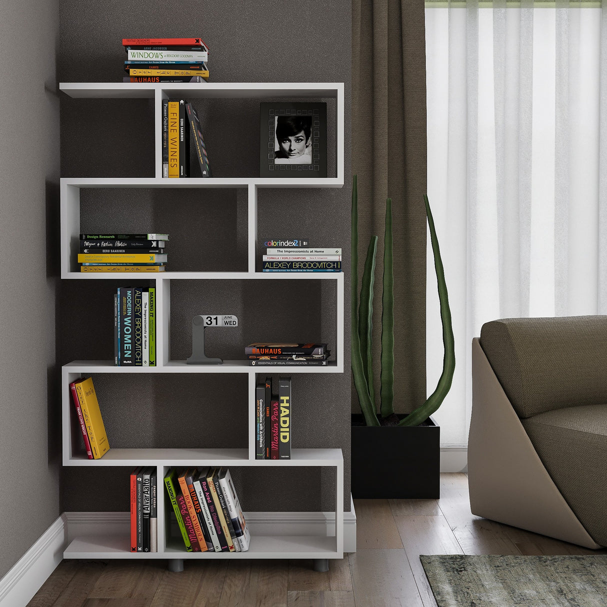 Bookcase Elif white melamine 90x156x20 cm