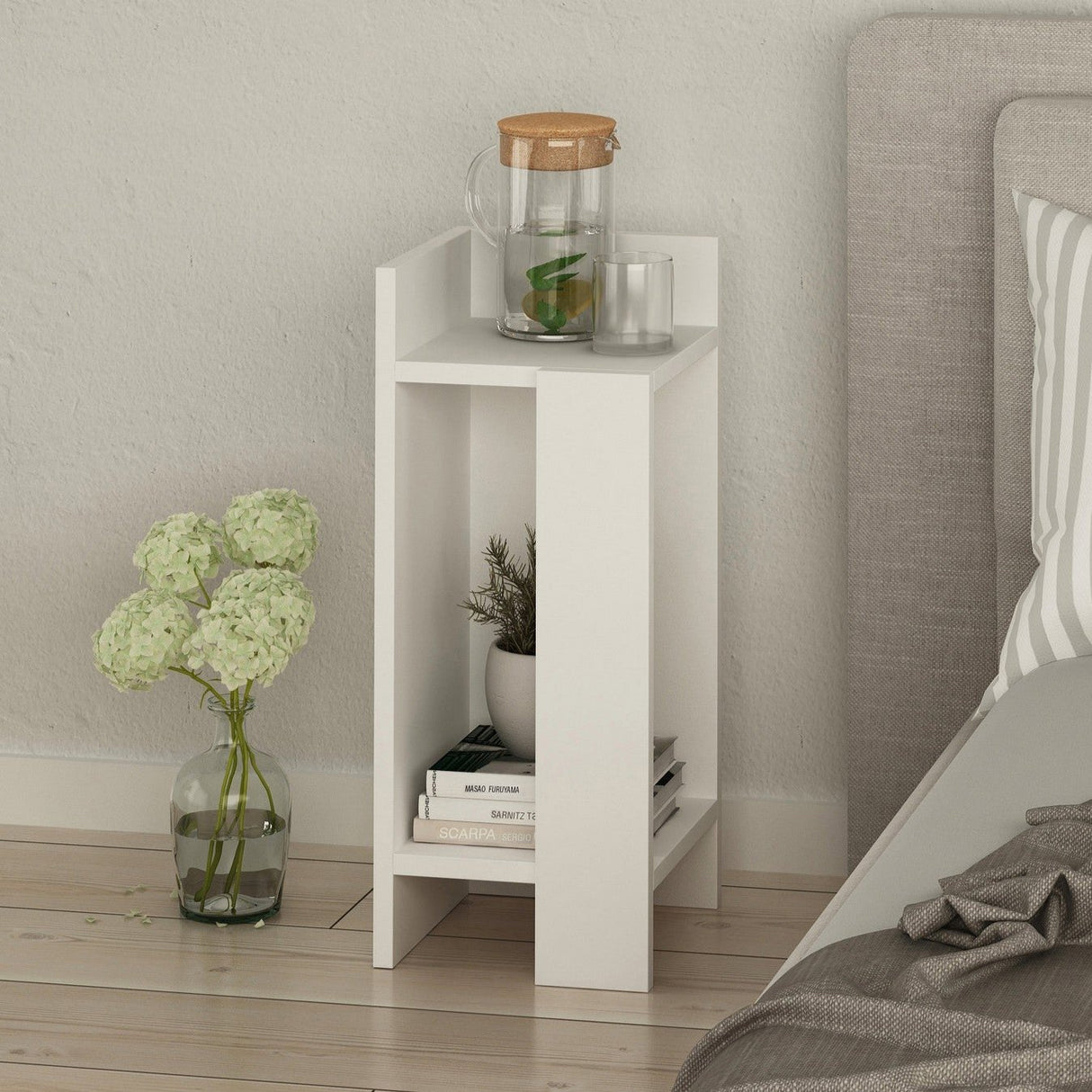 Bedside table on the left Elos white melamine 25x60x27 cm