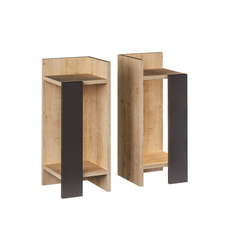 Bedside table set of 2 Elos oak anthracite melamine 25x60x27 cm