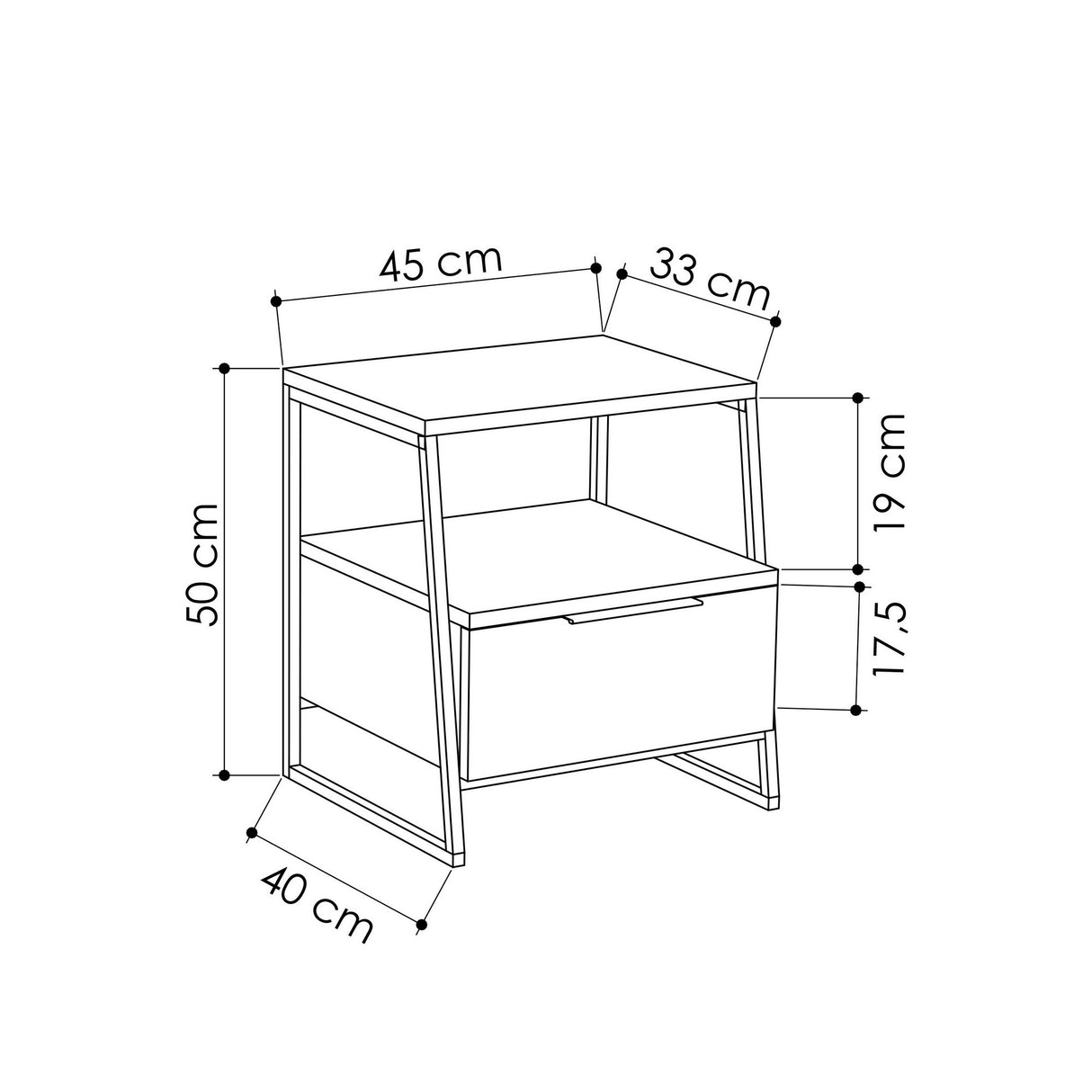 Nachtkastje Pal Antraciet Melamine 45x50x40 cm