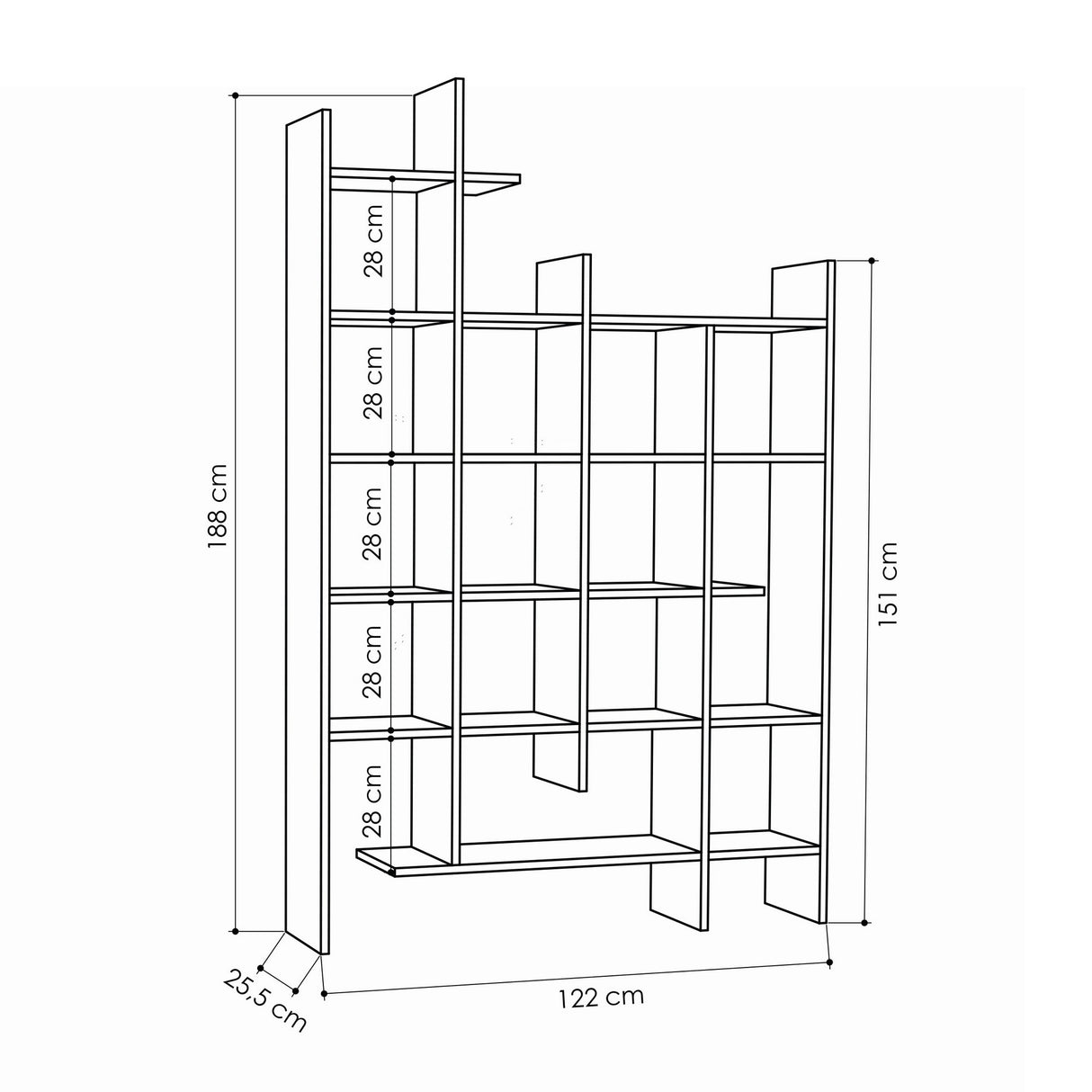 Bookcase oak look melamine Manco 122x188x25.5 cm