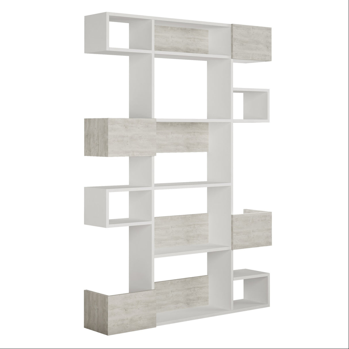 Modern bookcase with asymmetrical compartments white melamine Niho 120x171x20 cm