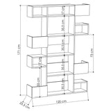 Modern bookcase with asymmetrical compartments white oak melamine Niho 120x171x20 cm
