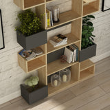 Modern bookcase with asymmetrical compartments oak anthracite melamine Niho 120x171x20 cm