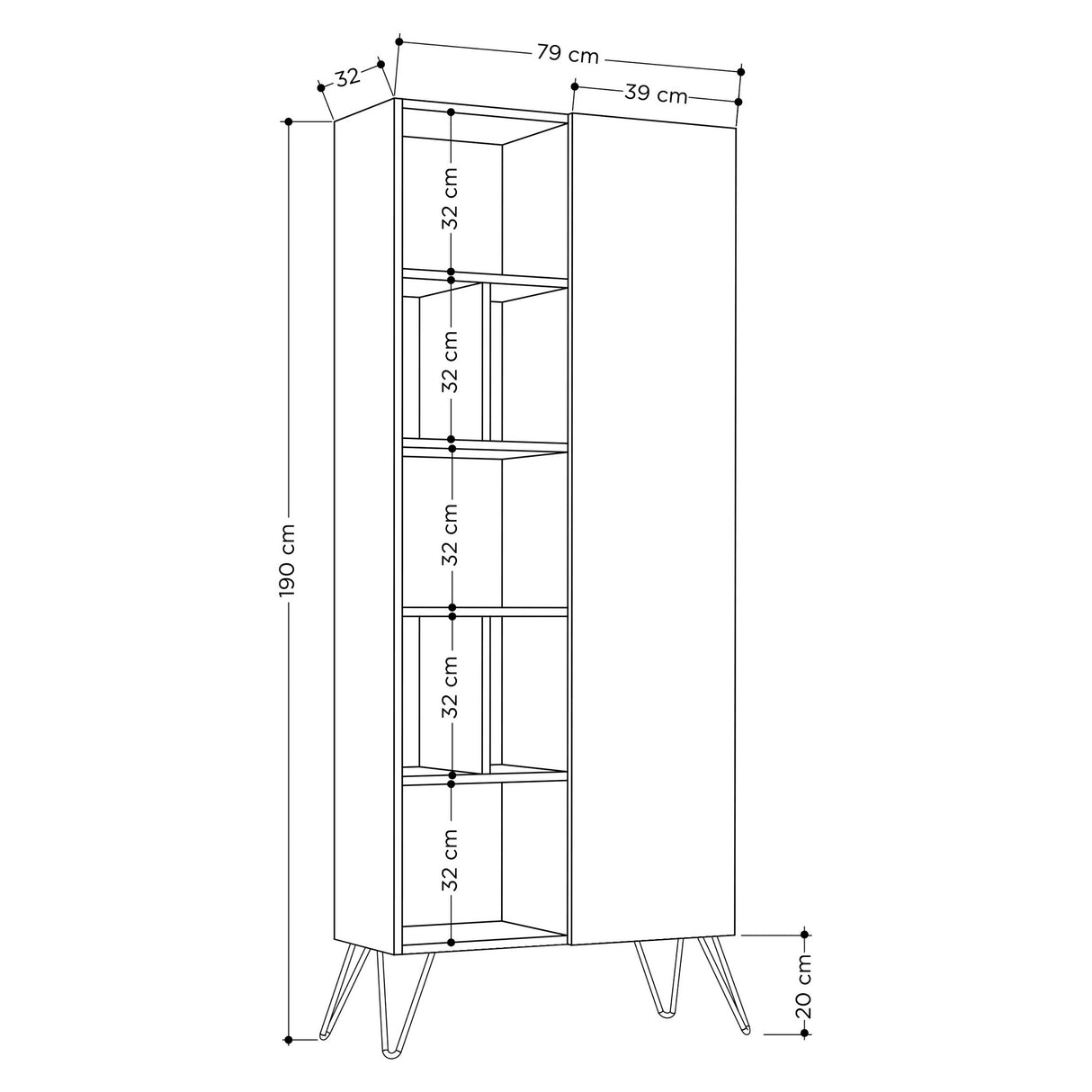 Boekenkasten - Boekenkast Jedda Eik Antraciet Melamine 79x190x32 cm - Dimehouse