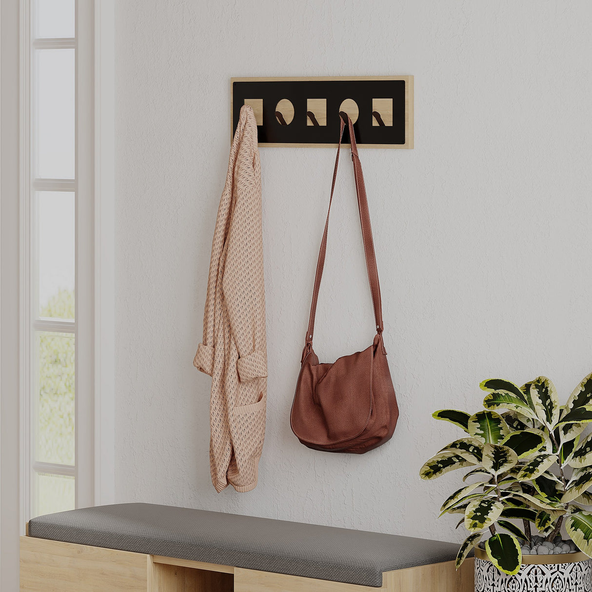Coat rack 5-Hook Ican Oak Wood Melamine 