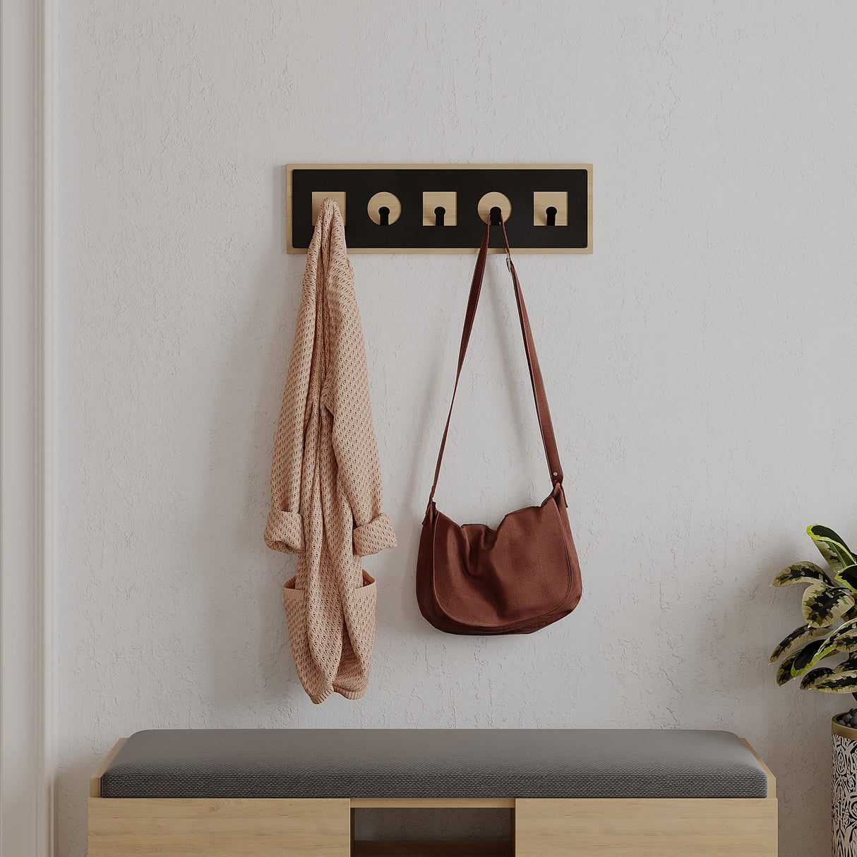 Coat rack 5-Hook Ican Oak Wood Melamine 