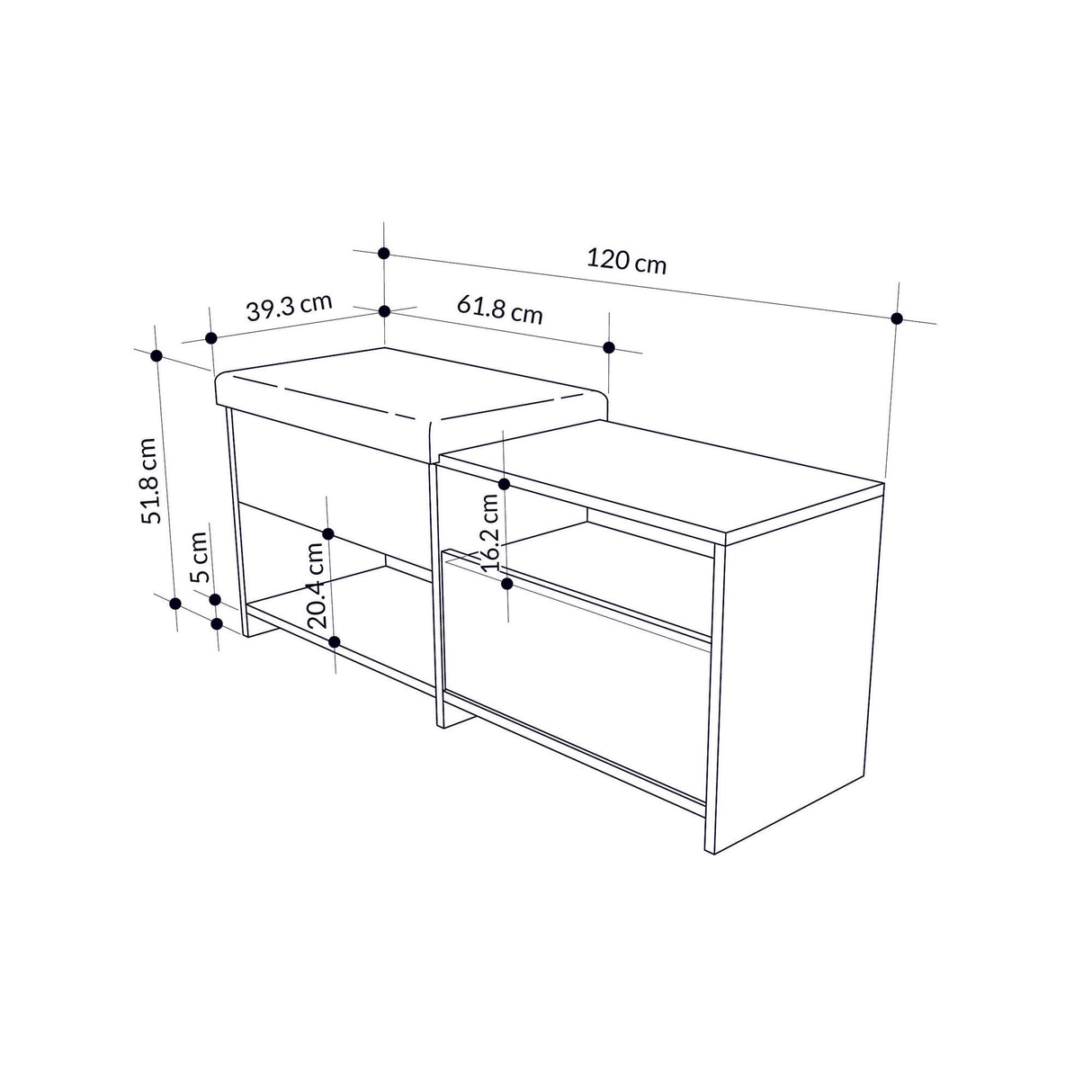 Schoenenkast Filux Wit Melamine 120,3x51x40,5 cm