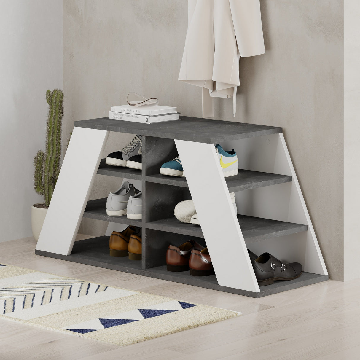 Schoenenkast Pyramid Grijs Wit Melamine 105,5x50x37,5 cm