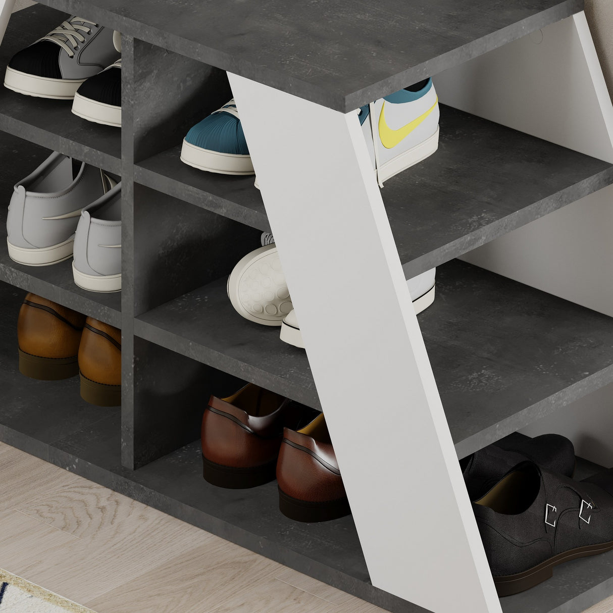 Shoe cabinet Pyramid gray white melamine 105.5x50x37.5 cm