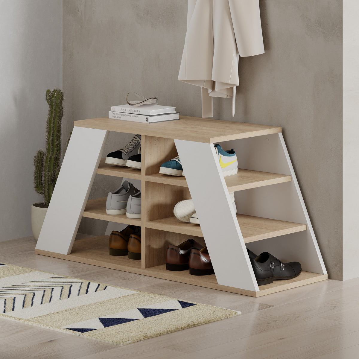 Pyramid Shoe Rack Shoe cabinet Pyramid oak white melamine 105.5x50x37.5 cm – Dimehouse