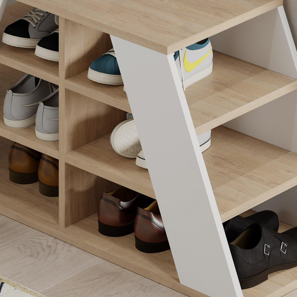 Pyramid Shoe Rack Shoe cabinet Pyramid oak white melamine 105.5x50x37.5 cm – Dimehouse