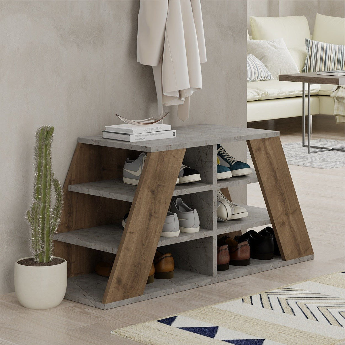 Pyramid Shoe Rack Shoe cabinet Pyramid Naturel Melamine 105.5x50x37.5 cm – Dimehouse