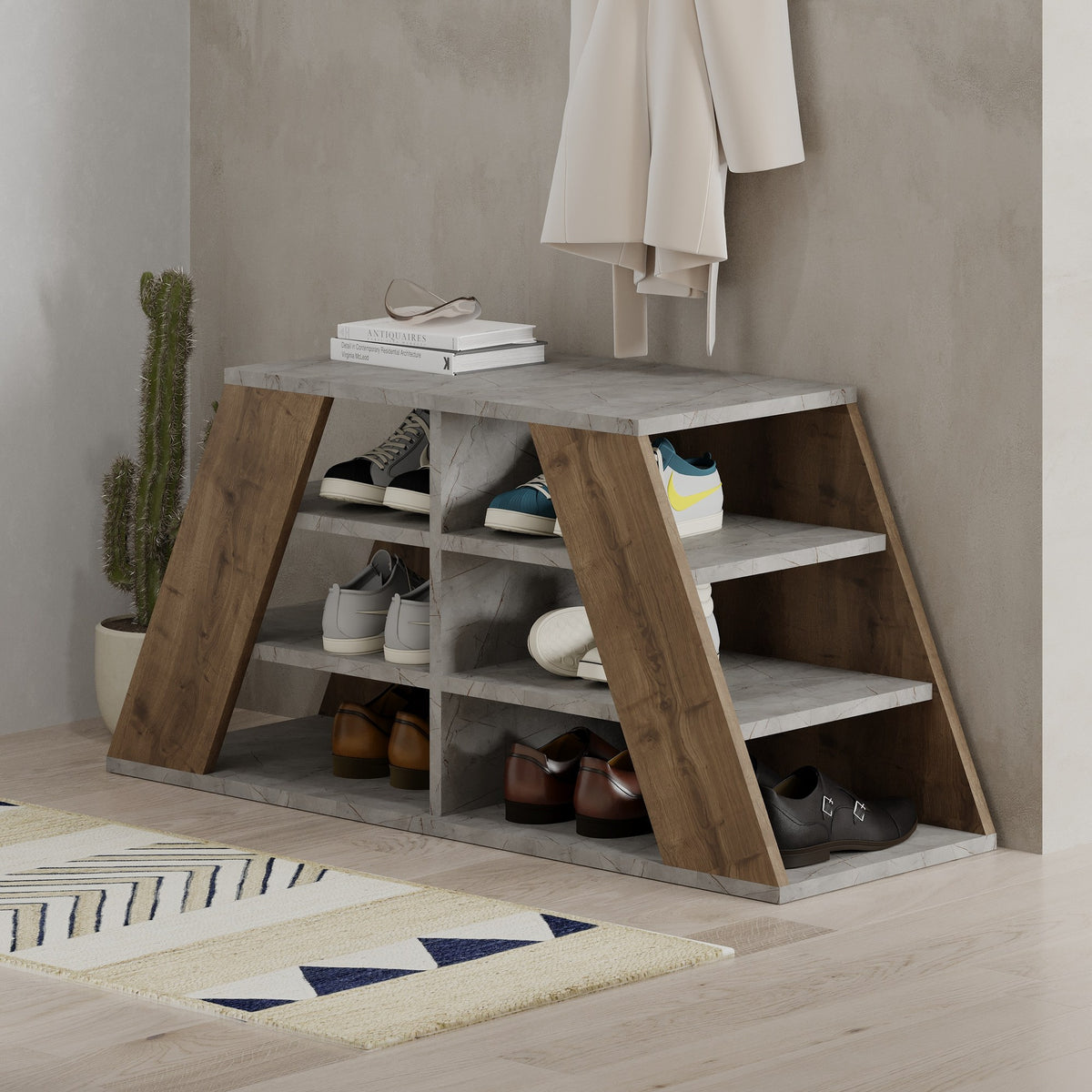 Pyramid Shoe Rack Shoe cabinet Pyramid Naturel Melamine 105.5x50x37.5 cm – Dimehouse