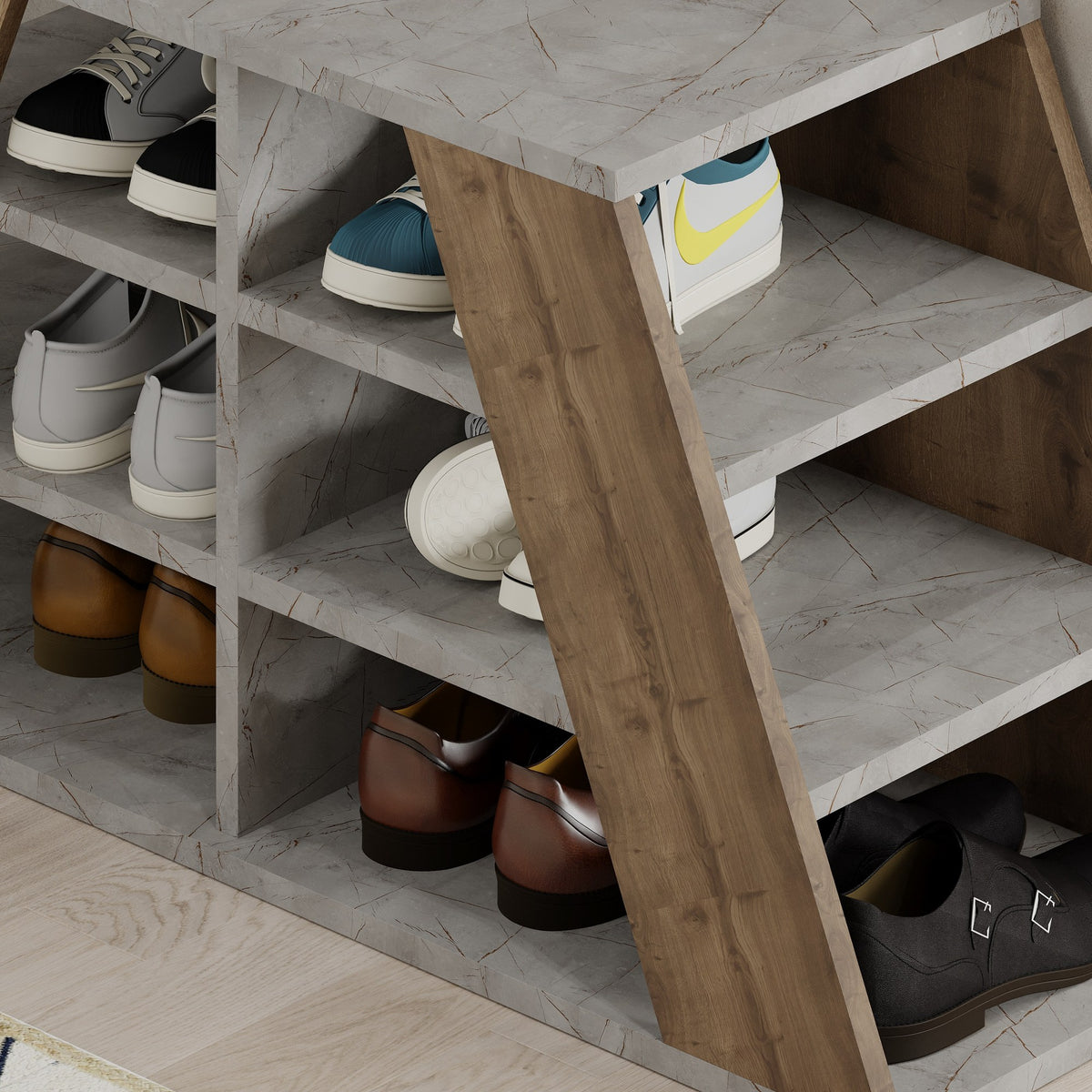 Pyramid Shoe Rack Shoe cabinet Pyramid Naturel Melamine 105.5x50x37.5 cm – Dimehouse