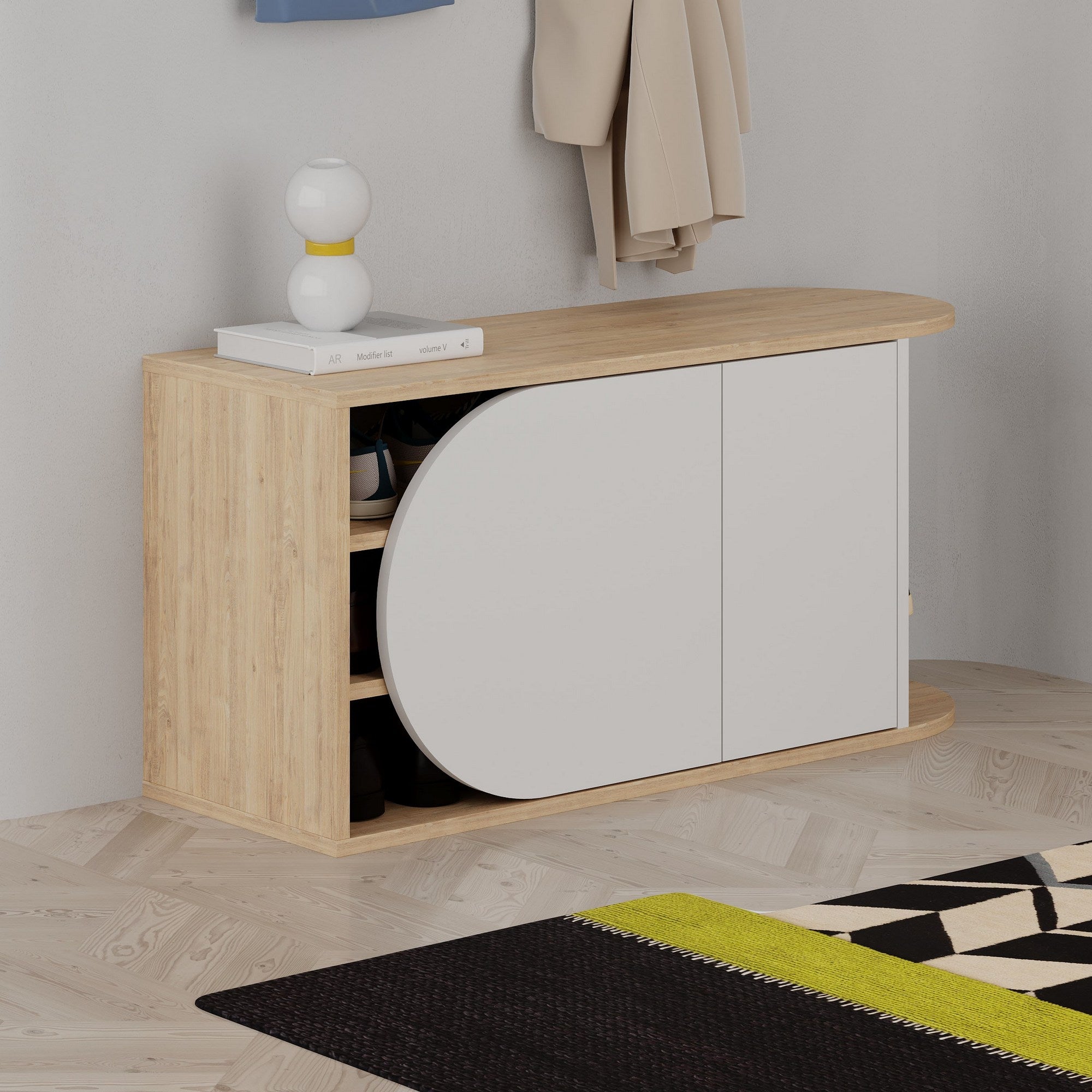 〆1/31 WHITE_WOOD_BENCH #1 TJUSIG bench with shoe storage, white, 108x34x50 cm - IKEA Lithuania