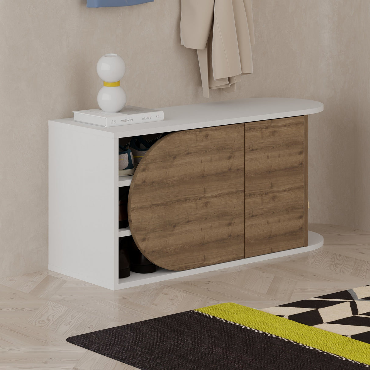 Shoe cabinet Nova Shoe Bench Naturel White Melamine 104x50x37 cm