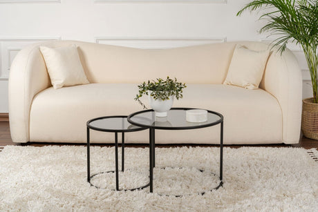 Modern Round Coffee Table Set of 2 Uru Black - Gray Glass - 60/42 cm 