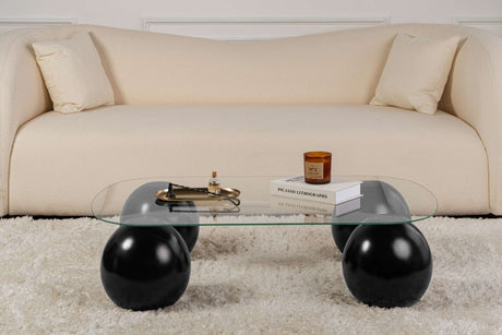 Evara Coffee Table 118x75x30 cm black and transparent glass Black Transparent Tempered glass 