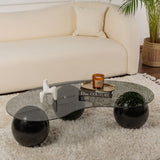 Living room table Sphere 120x70x30 cm Black Gray Tempered glass 