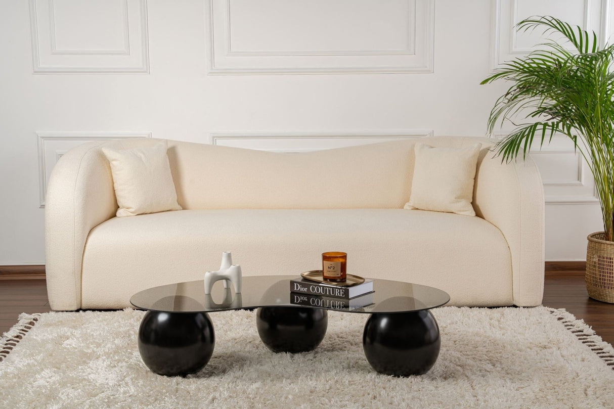 Living room table Sphere 120x70x30 cm Black Gray Tempered glass 