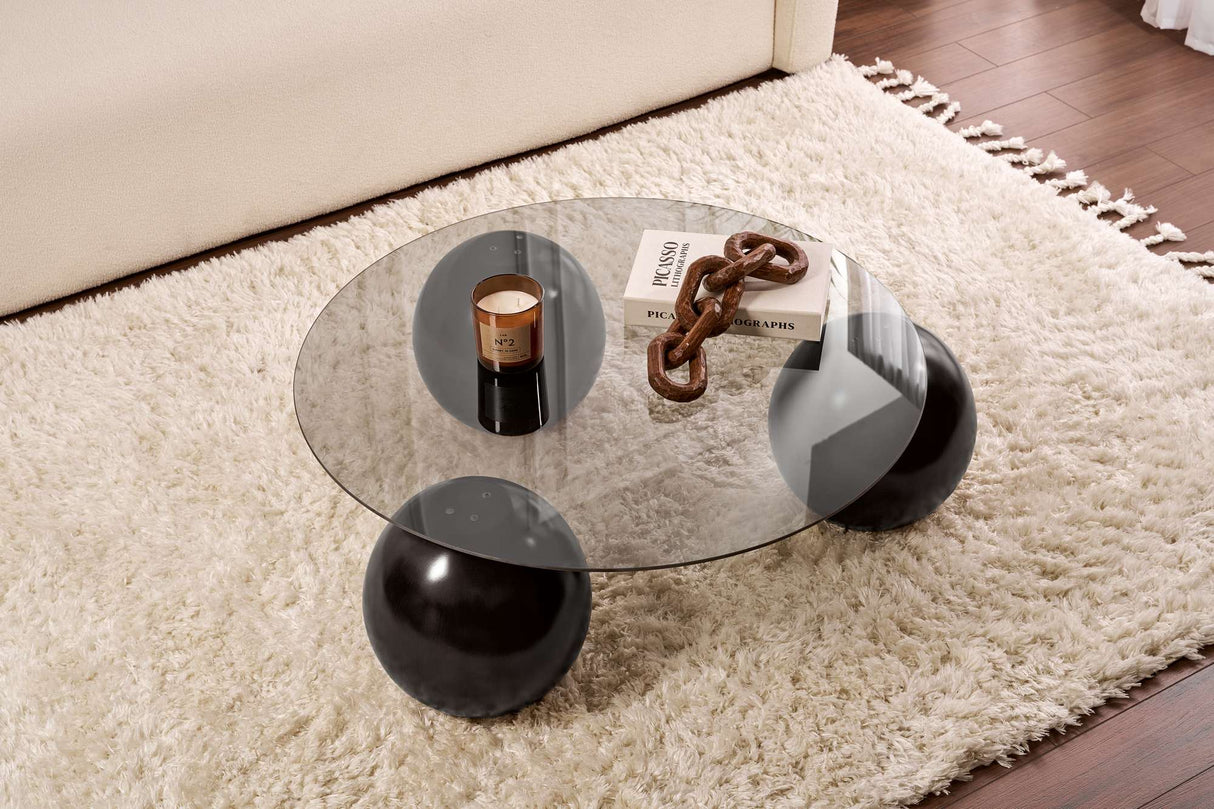 Coffee table Miro Tempered glass Black Gray 85x85 cm Black Gray Tempered glass 